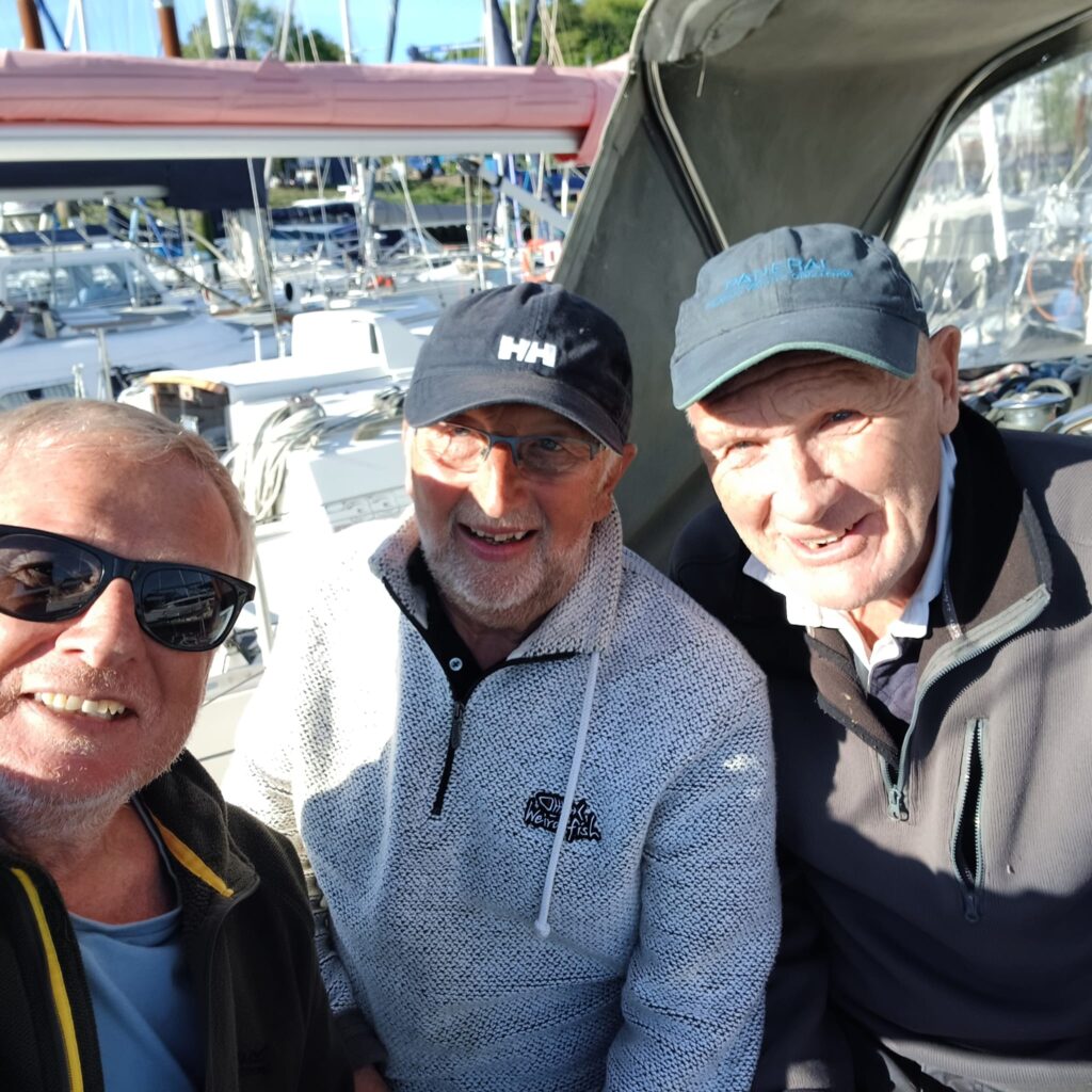 Back at Suffolk Yacht Harbour, Tony E, Tony J and Len take a slefie in the afternoon sunshine