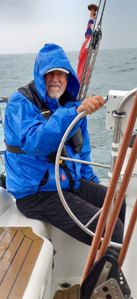 Kev at the helm in the rain